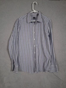 Hugo Boss button shirt mens XL Check regular fit barrel cuff plaid blue - Picture 1 of 6