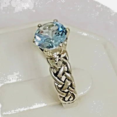 Blue Lab Spinel Size 7 Ring 925 Sterling Silver Braid USA Made 1.50ct - Image 1 of 4