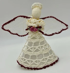 Topper albero di Natale angelo in pizzo artigianale vintage per piccolo albero - Foto 1 di 6
