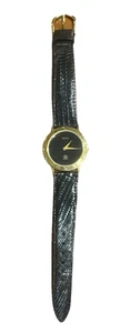 Gucci 3000M 18K GP Quartz Watch Black Dial Vintage New Lizard Band - Picture 1 of 8