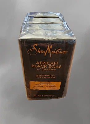 4 шт. Shea Moisture Африканское Черное Мыло Склонное к Пятнам Лицо и Тело Батончики 3,5 унц НОВЫЕ - Изображение 1 из 4