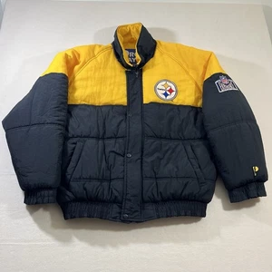 Vintage Pro Player Pittsburgh Steelers Puffy Winter Jacket XL Black & Yellow - Picture 1 of 17