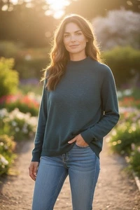 Eileen Fisher Pullover mit Trichterkragen Bio Leinen & Baumwolle L/G Blau Langarm Li - Bild 1 von 8