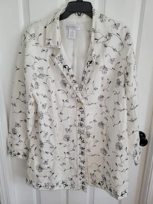 Chaqueta Blazer Susan Graver Estilo Mezcla de Lino Floral Bordada Blanca Talla 1X Foto 1 de 4