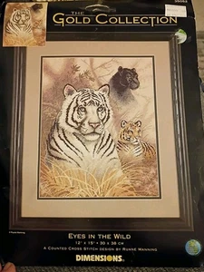 Kit Punto de Cruz Sellado Dimensiones The Gold Collection Eyes In The Wild Tigres - Imagen 1 de 9