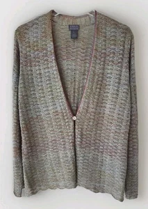 Sigrid Olsen 1 Button Cardigan XL Pastel Colors Silver Shimmer V Neck Long Sleev - Picture 1 of 12