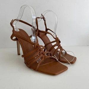 Sandalias de tacón de cuero de becerro Schutz Octavia para mujer 11 madera nueva - Imagen 1 de 6