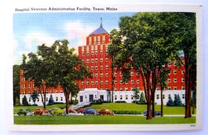 Togus Maine Elmwood Veterans Hospital Building Old Cars Linen Postcard Tichnor - Picture 1 of 2