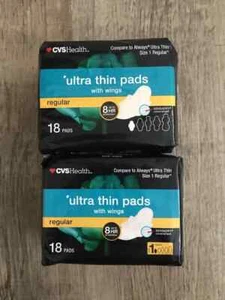 *Lot Of 2* CVS Health Ultra-Thin Pads with Wings Regular ~18 Pads Each - Picture 1 of 10