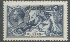 GB SG402s 1913 10/- INDIGO BLUE SEAHORSES OVPT SPECIMEN SUPERB MNH - Picture 1 of 2