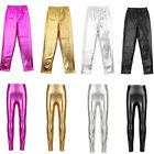 Girls Shiny Metallic Leggings Pants Yoga Sports Gymnastic Ballet Dance Trousers