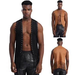 Men Vest Tassel Jacket Open Front Coat Pirate Waistcoat Renaissance Tops Disco - Picture 1 of 26