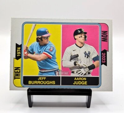 Aaron Judge & Jeff Burroughs Topps Heritage Then & Now #TAN-12 Yankees Rangers Foto 1 de 2