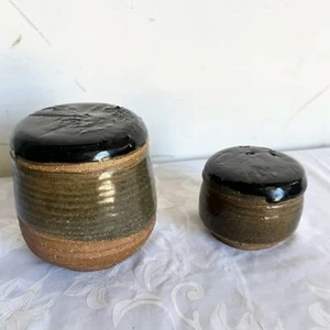 Vintage Hand Made Pottery Jars With Lids - 2 Pieces - Picture 1 of 6