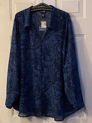 NUEVO CON ETIQUETAS Venezia Jeans Talla 26/28 Mujer Blusa Camisa Semi Transparente Manga Larga Cachemira Foto 1 de 4