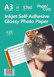 A3 Single Sides Gloss Inkjet Photo Paper 135Gsm - 25 Sheets Sticky - Picture 1 of 11