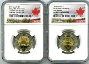 2019 $2 CANADA NGC GEM UNC TOONIE 75TH D-DAY TWO DOLLAR 2-COIN SET FIRST RELEASE - Picture 1 of 2