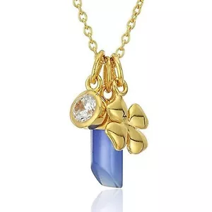 Argento Vivo Multi 18KT Gold Vermeil 925 Charm Necklace w CZ Clover & Raw Stone - Picture 1 of 3