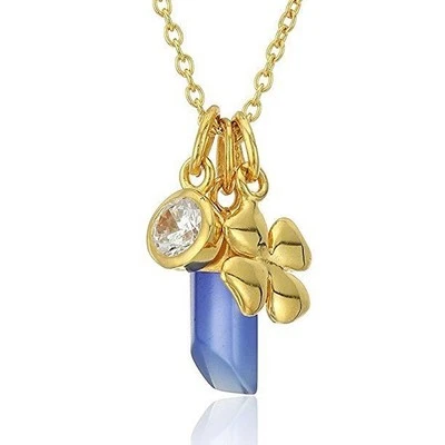 Argento Vivo Multi 18KT Gold Vermeil 925 Charm Necklace w CZ Clover & Raw Stone - Image 1 of 3