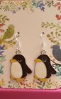 Handmade Earings - Silver with stamp on hook - Enamel Penguin Charms