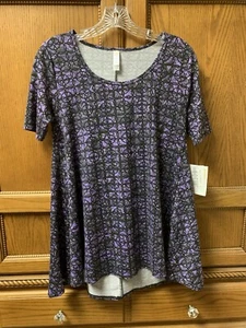 LuLaRoe Women’s Black Purple “Perfect T Shirt”Tunic Short Sleeve Size XXS - Picture 1 of 8