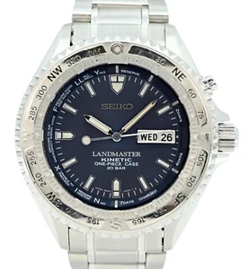 Men's 41mm Seiko Kinetic SBCW019 Landmaster One Piece Case Blue Watch 5M43-0E80! - Picture 1 of 10