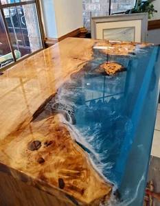 Ocean Wave Epoxy Resin River Dining Table / Kitchen Countertop Slab For New Home - Picture 1 of 12