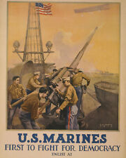 WW1 War Time Poster 8x10 Photo U.S. Marines - first to fight for democracy 1917