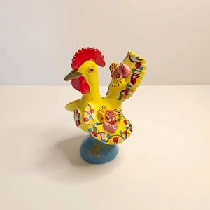Estatuilla de arcilla gallo de la suerte pintada a mano vintage hecha en España - Imagen 1 de 8
