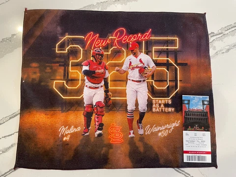 Adam Wainwright & Yadier Molina Rally Towel & Ticket record 325 start 9/14/22 Cover