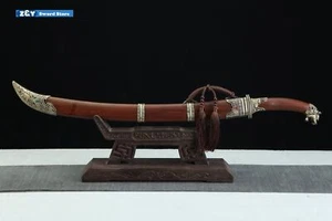 Cuchillo de caballería espada cimitarra mongola sable afilado de acero con patrón plegado - latón - Imagen 1 de 11