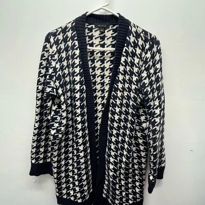 Кардиган Ann Taylor черно-белый Houndstooth с открытой передней частью размер средний - Изображение 1 из 4