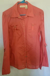 DKNY Jeans Pearl Snap Button Down Shirt Damen Größe Small Korallenrosa Oberteil - Bild 1 von 10