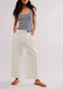 Free People Women's Sweet Talk Chino Pants Size 12 Snowbell Wide Leg Crop NWOT - Picture 1 of 3