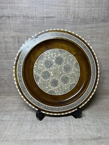 Vintage Wooden Plate Mother of Pearl Inlay Khatam Hexagon Design 10" Read Info - Picture 1 of 6