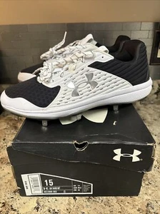 Under Armour UA Yard MT Metal Baseball Cleats 3022999-002 Blk White Men's Sz 15 - Picture 1 of 13