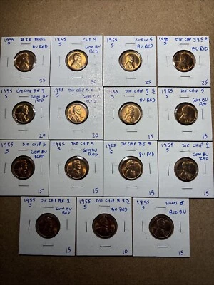 1955 s lincoln cent ‘BIE’ And Die Chip Lot (15) All Red Brilliant Uncirculated - Image 1 of 4