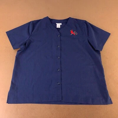 Blusa BonWorth Mujer Pequeña Grande Azul Marino Bordada Roja Cardenal Manga Corta Foto 1 de 4