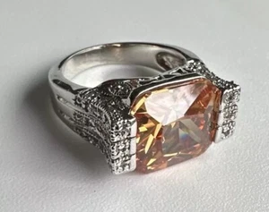 Sterling Silver Tourmaline Natural Diamond Ring size 8 massive - Picture 1 of 24