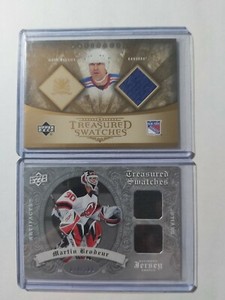 2008-09 & 2005-06 UD Artifacts Treasured Swatches Martin Brodeur & Mark Messier