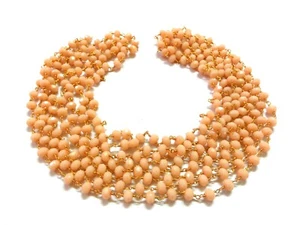 2-5 Feet Pink Chalcedony Rondelle Faceted 6mm Beads, Rosary Chain Gold Wire - Picture 1 of 5