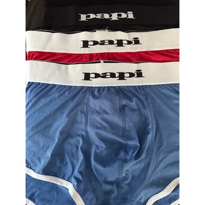 .3 PAIR MEN'S PAPI BRAZILIAN TRUNK BOXER BRIEF BLACK RED BLUE SIZE XL 40-42 NWOT - Picture 1 of 3