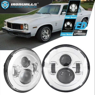 Par de faros LED cromados de 7" de haz alto bajo DOT para Oldsmobile Omega 1974-1984 Foto 1 de 4