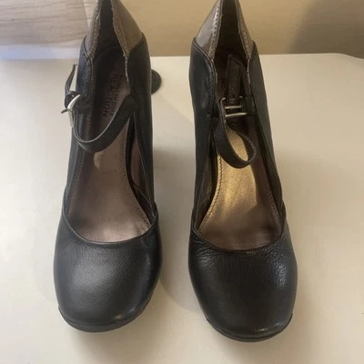 Kenneth Cole Reaction Tacones Cuero Negro Con Correa Talla 9 Tacones Bloque Foto 1 de 4