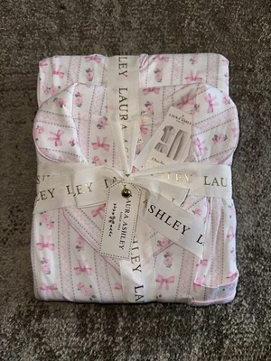Laura Ashley womens soft Long sleeved pajama 3 Piece Set S Beige Pink Bows New - Image 1 of 2