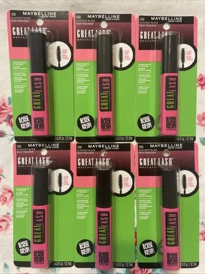 6~Maybelline Great Lash Máscara Lavable, Negro Más Negro 100 0.43oz Nuevo Sellado Foto 1 de 2