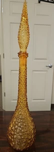 Vtg Empol Amber Gls Genie Empty Bottle W/ Topper DiaPoint MCM 22" Stopper Damage - Picture 1 of 7