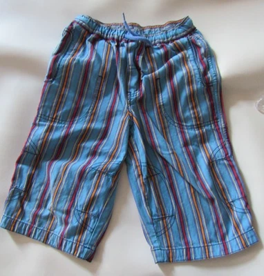 Hanna Andersson Capri Pants Youth 120 Blue Stripe Drawstring Reinforced Knees - Image 1 of 4