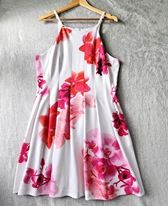 Calvin Klein Dress Womens 14 Orchid Floral Pockets Garden Party Pink White - Picture 1 of 11