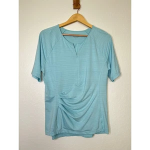 Top Athleta Pacifica envolvente delantero acanalado UPF 50+ azul claro manga corta talla L - Imagen 1 de 4